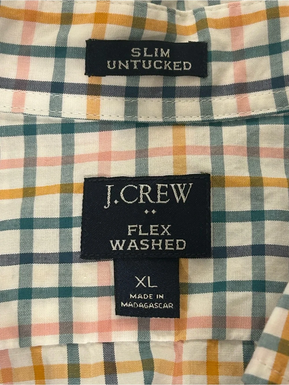 J. Crew Mens XL Casual Long Sleeve Plaid Shirt Slim Untucked Flex Washed Pastels